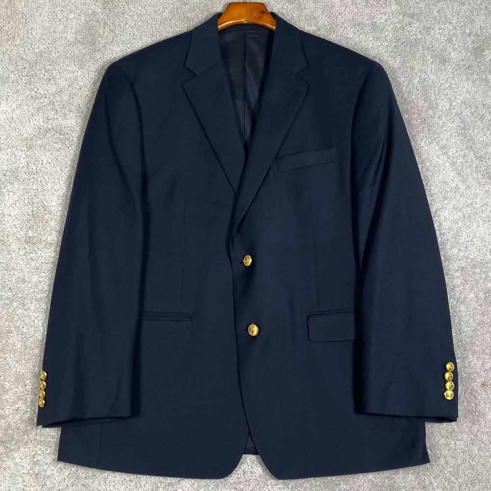 Lauren Ralph Lauren Blazer Mens 42S Navy Blue Wool Gold Crest Button Sport Coat